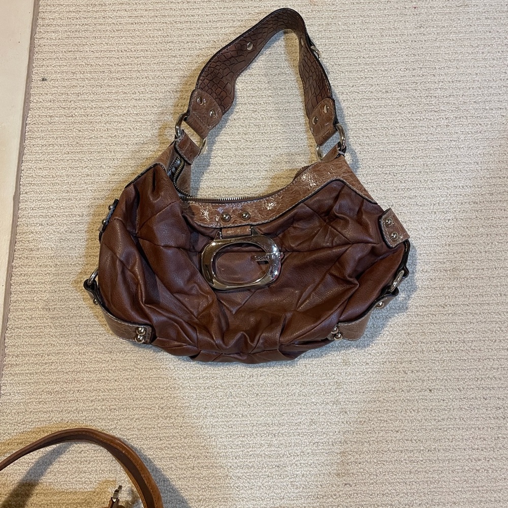 Guess Brown Shoulder Bag with Brushed Silver Hardware